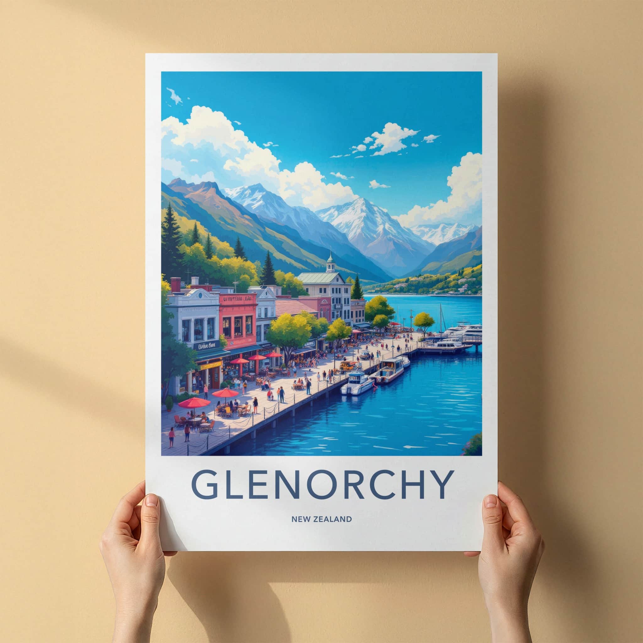 Glenorchy Poster - New Zealand Travel Art - Vibrant Lakeside Promenade Home Decor