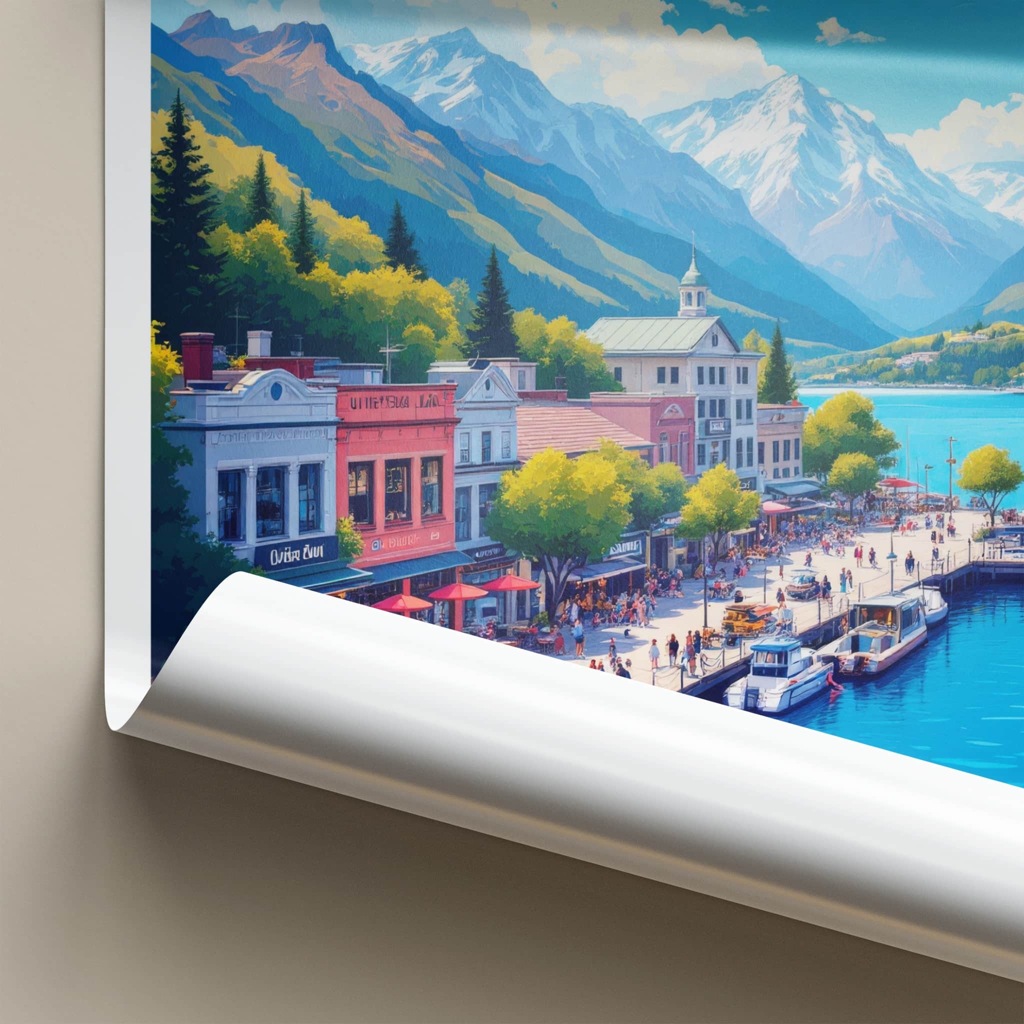 Glenorchy Poster - New Zealand Travel Art - Vibrant Lakeside Promenade Home Decor