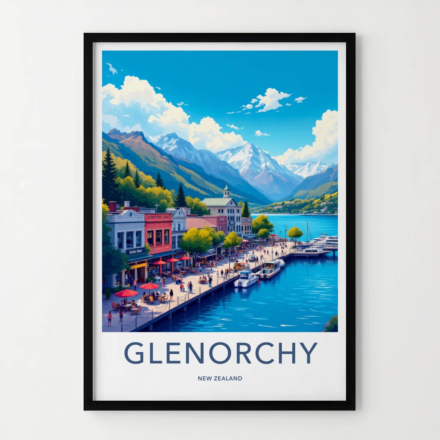 Glenorchy Poster - New Zealand Travel Art - Vibrant Lakeside Promenade Home Decor