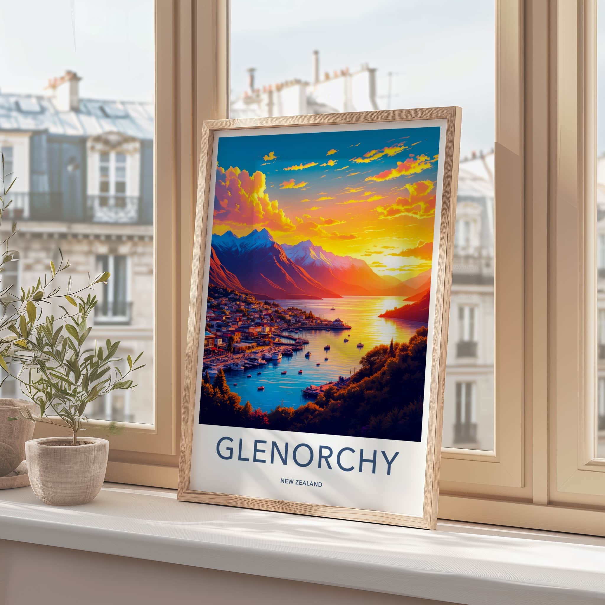 Glenorchy Poster - New Zealand Travel Art - Vibrant Town Sunset Home Decor