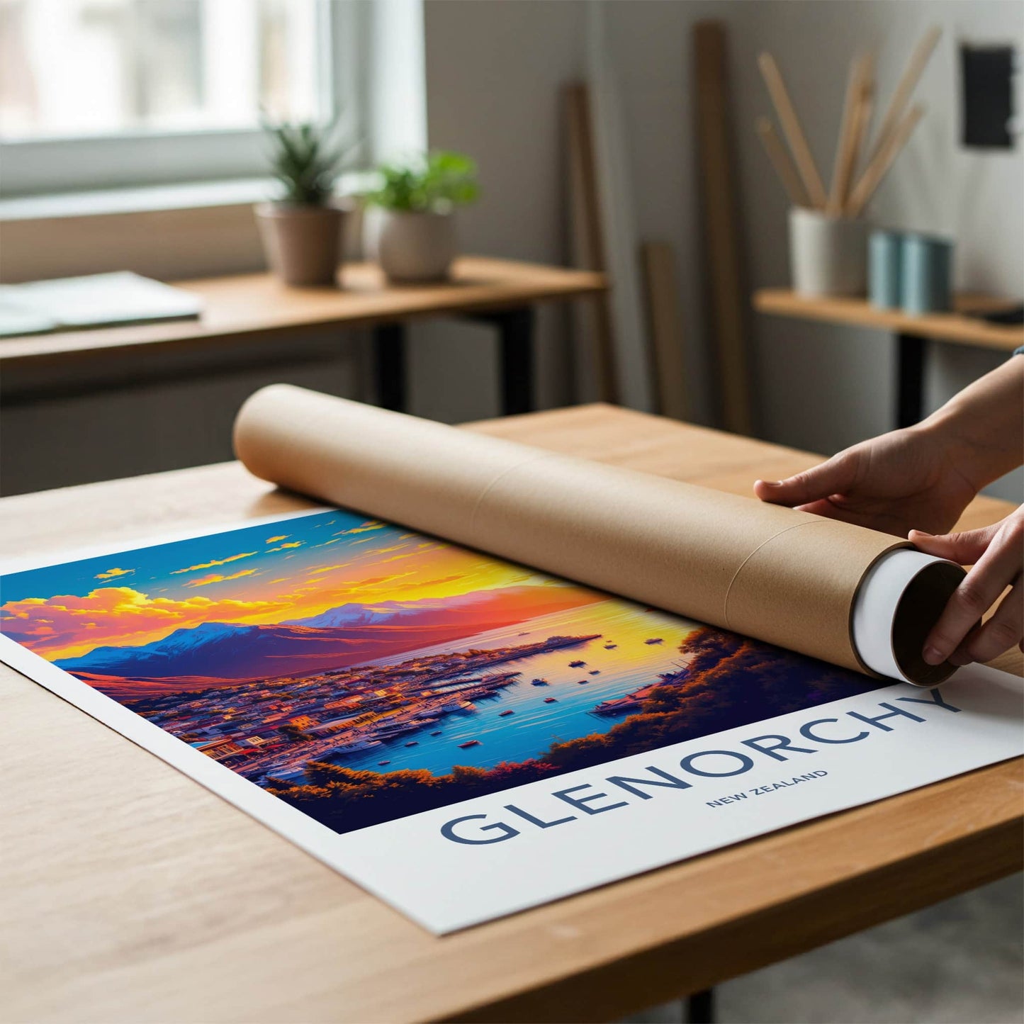 Glenorchy Poster - New Zealand Travel Art - Vibrant Town Sunset Home Decor