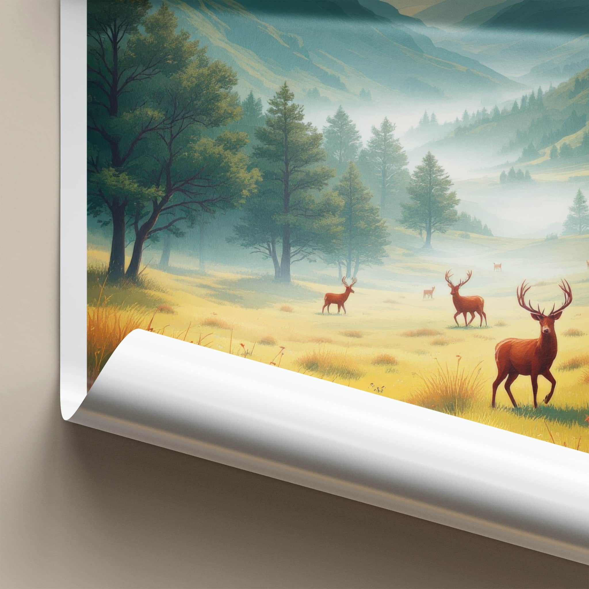 Glenveagh National Park Poster - Ireland Travel Art - Misty Valley Deer Home Decor