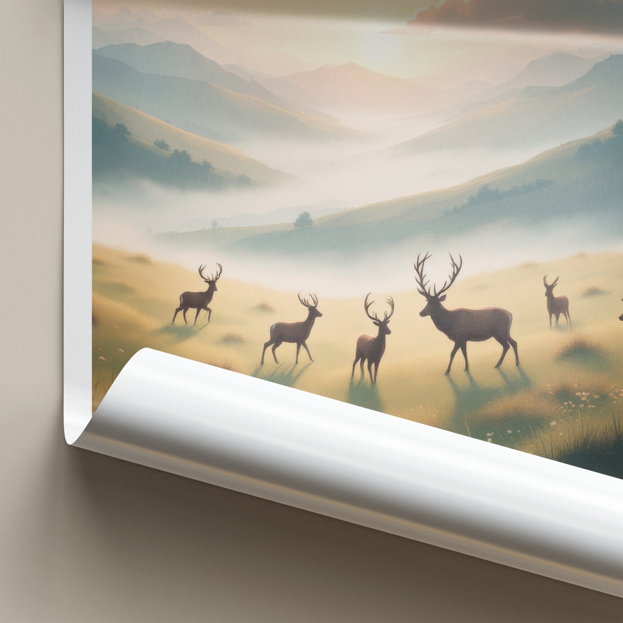 Glenveagh National Park Poster - Ireland Travel Art - Misty Valley Deer Home Decor