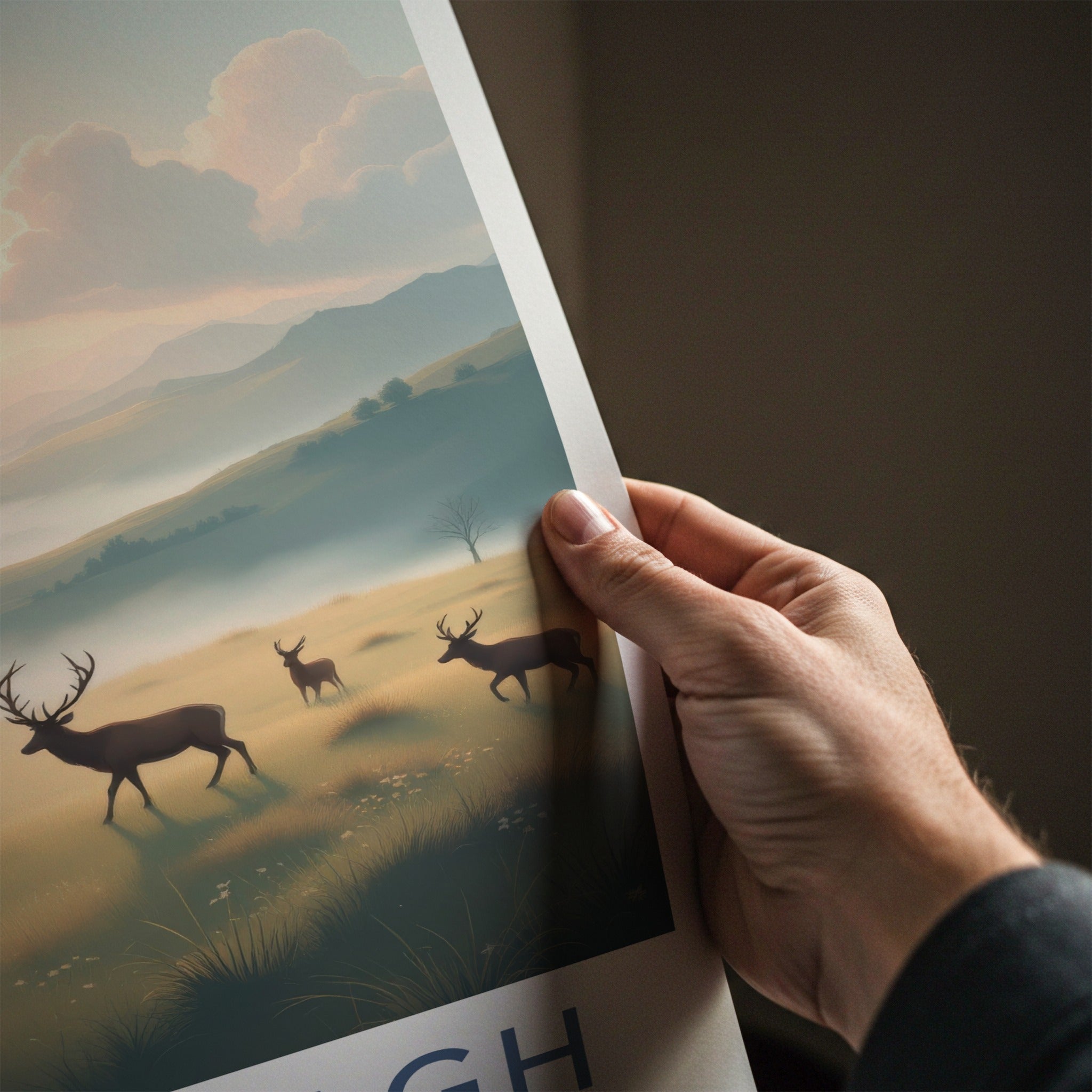 Glenveagh National Park Poster - Ireland Travel Art - Misty Valley Deer Home Decor