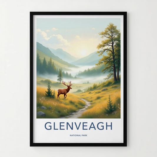 Glenveagh National Park Poster - Ireland Wall Art - Misty Valley Stag Home Decor