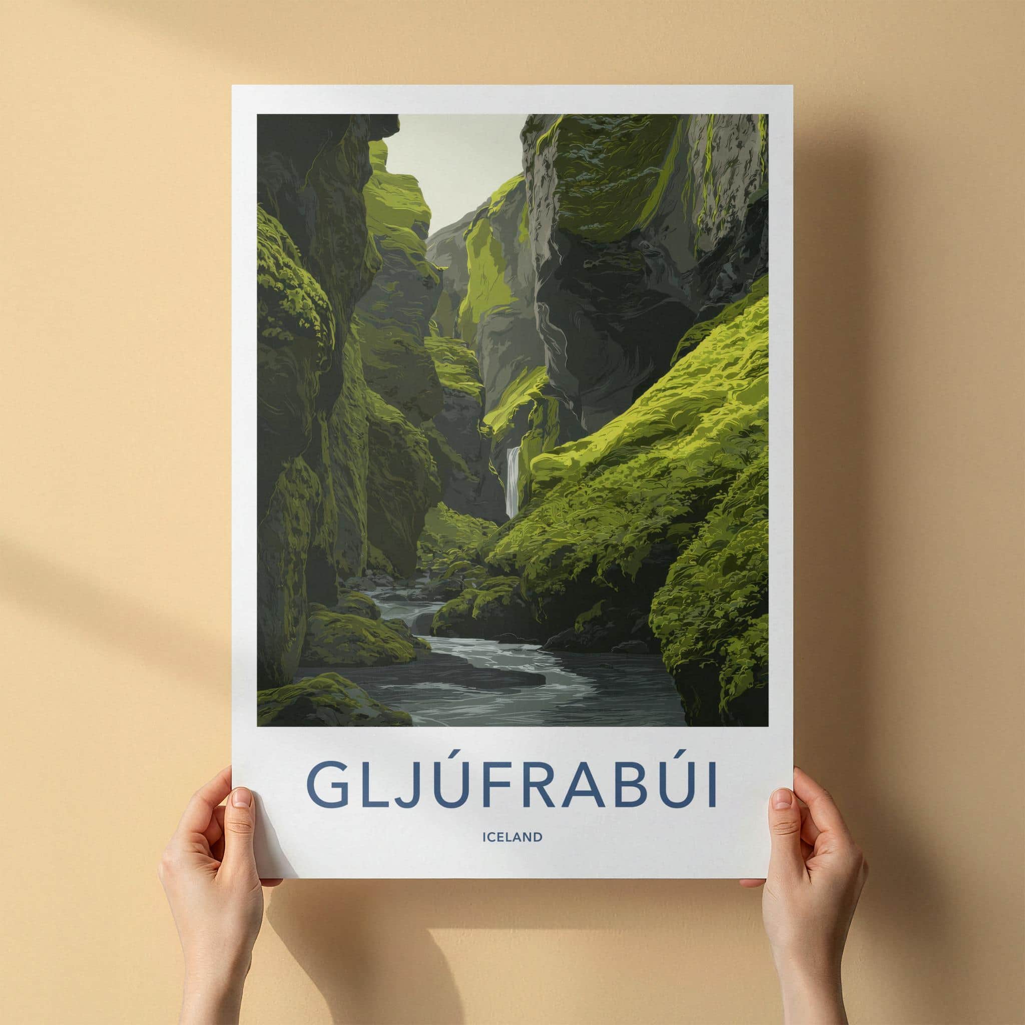 Gljufrabui Poster - Iceland Scenic Art - Mossy Canyon Waterfall Home Decor
