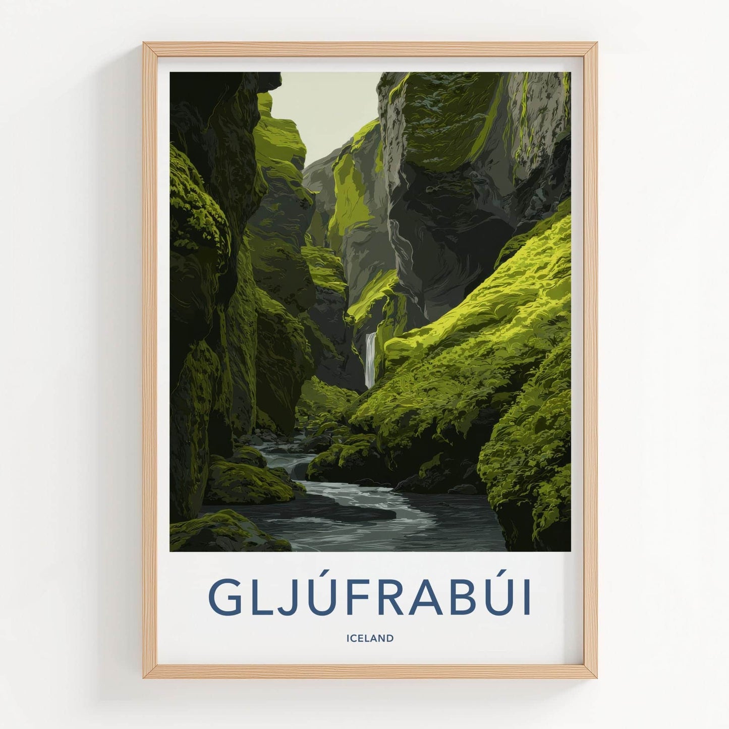Gljufrabui Poster - Iceland Scenic Art - Mossy Canyon Waterfall Home Decor