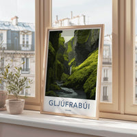 Gljufrabui Poster - Iceland Scenic Art - Mossy Canyon Waterfall Home Decor