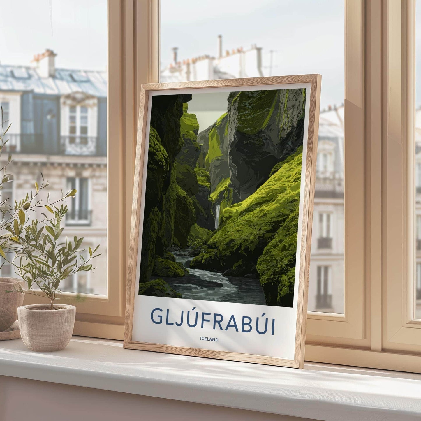 Gljufrabui Poster - Iceland Scenic Art - Mossy Canyon Waterfall Home Decor