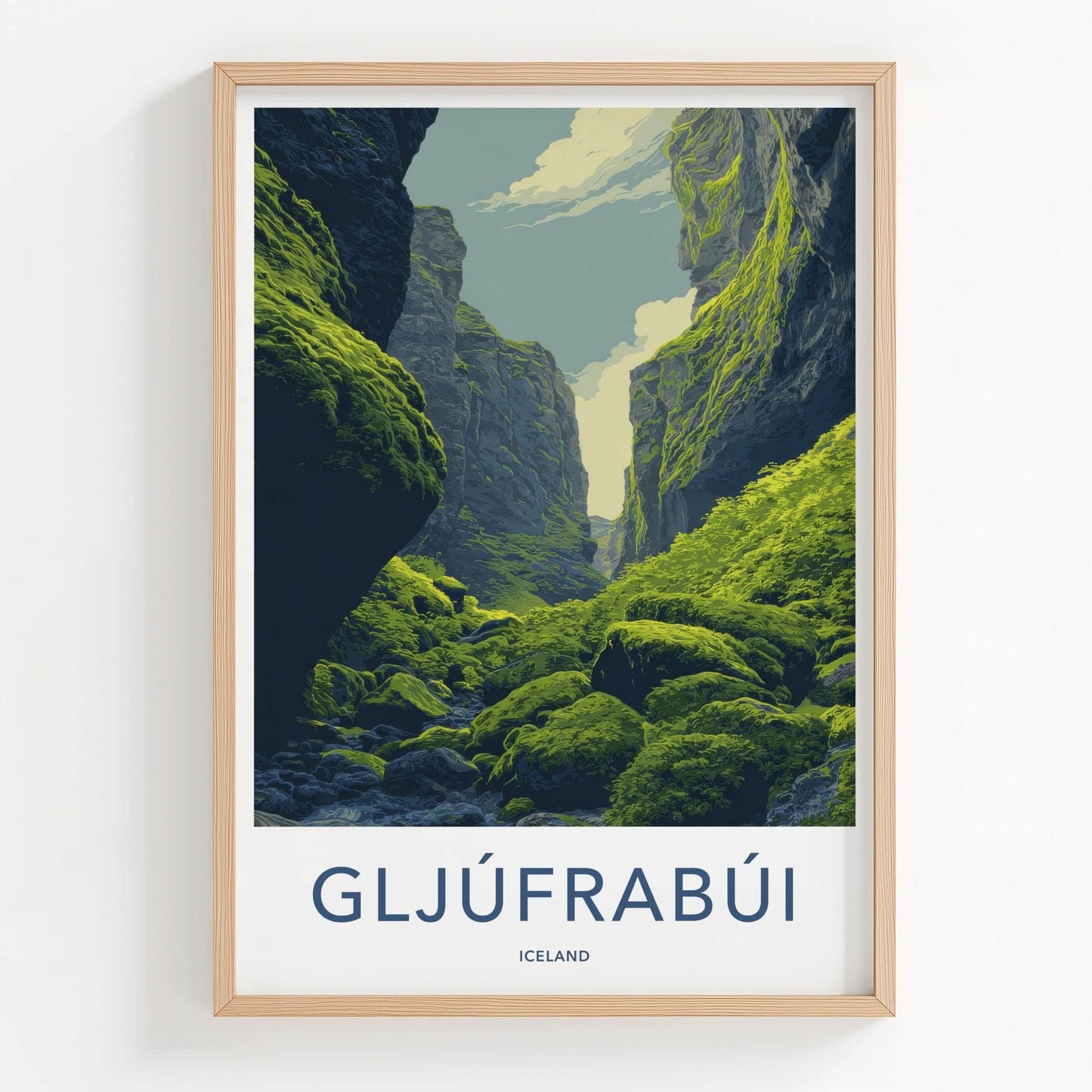 Gljufrabui Poster - Iceland Travel Art - Mossy Green Gorge Wall Decor
