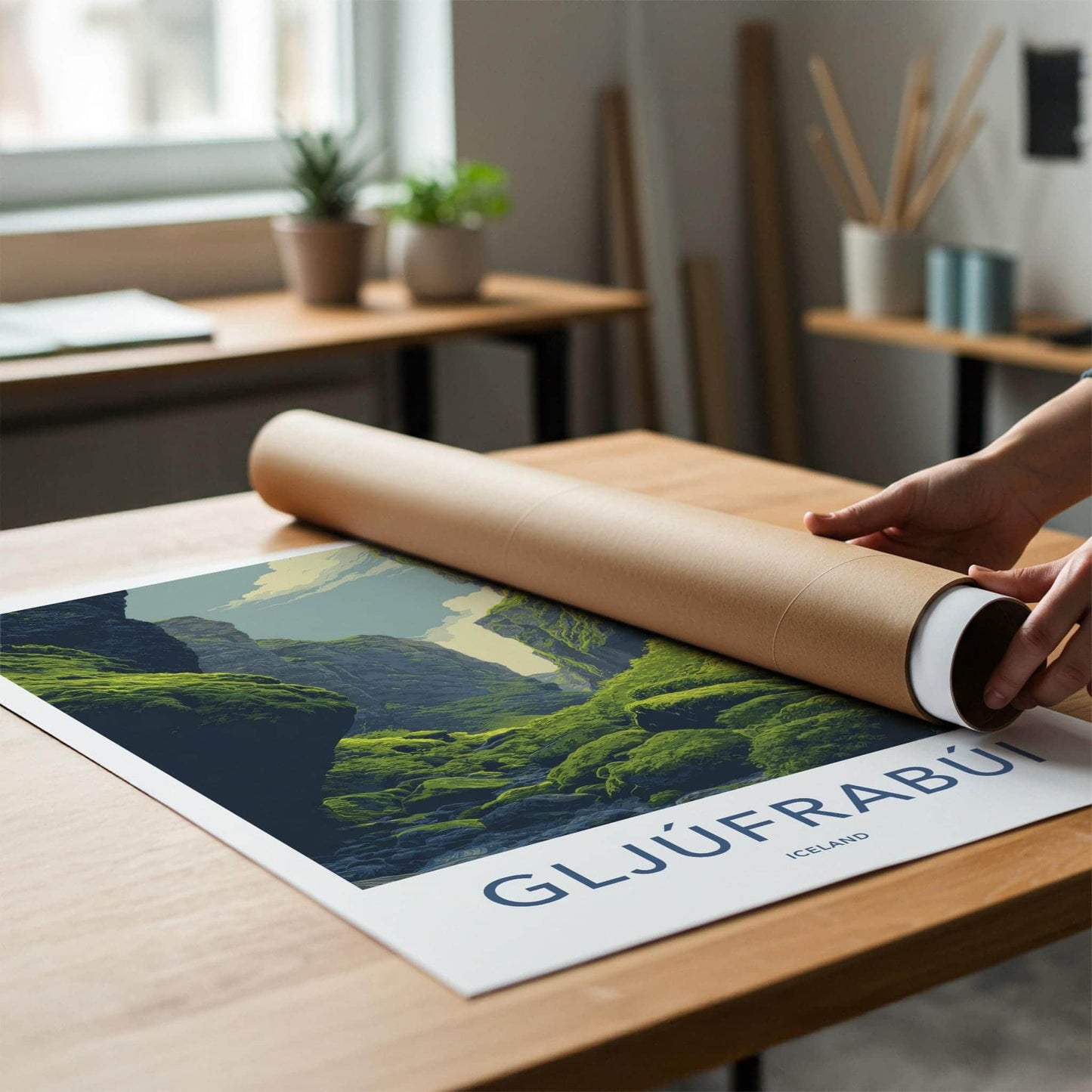Gljufrabui Poster - Iceland Travel Art - Mossy Green Gorge Wall Decor