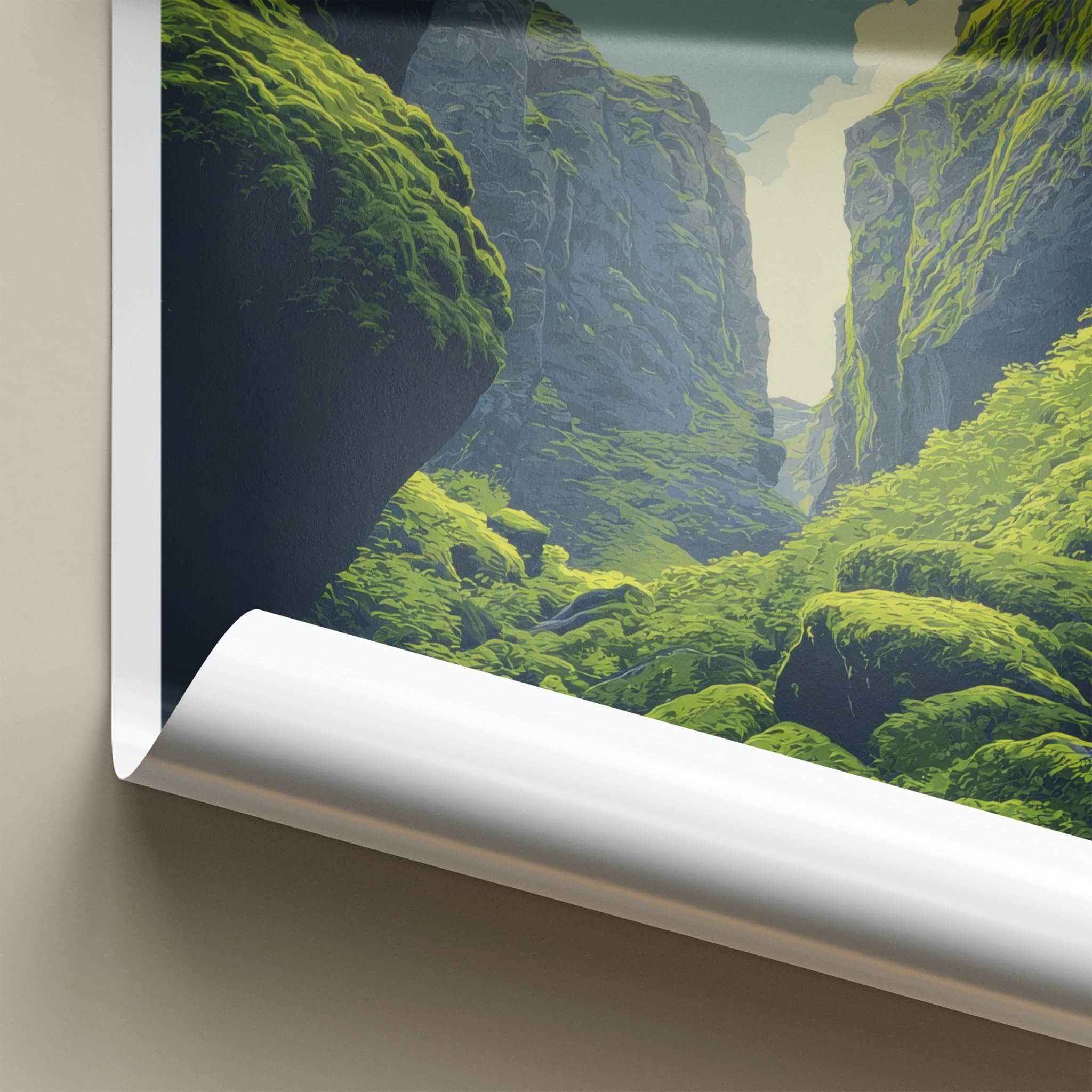 Gljufrabui Poster - Iceland Travel Art - Mossy Green Gorge Wall Decor