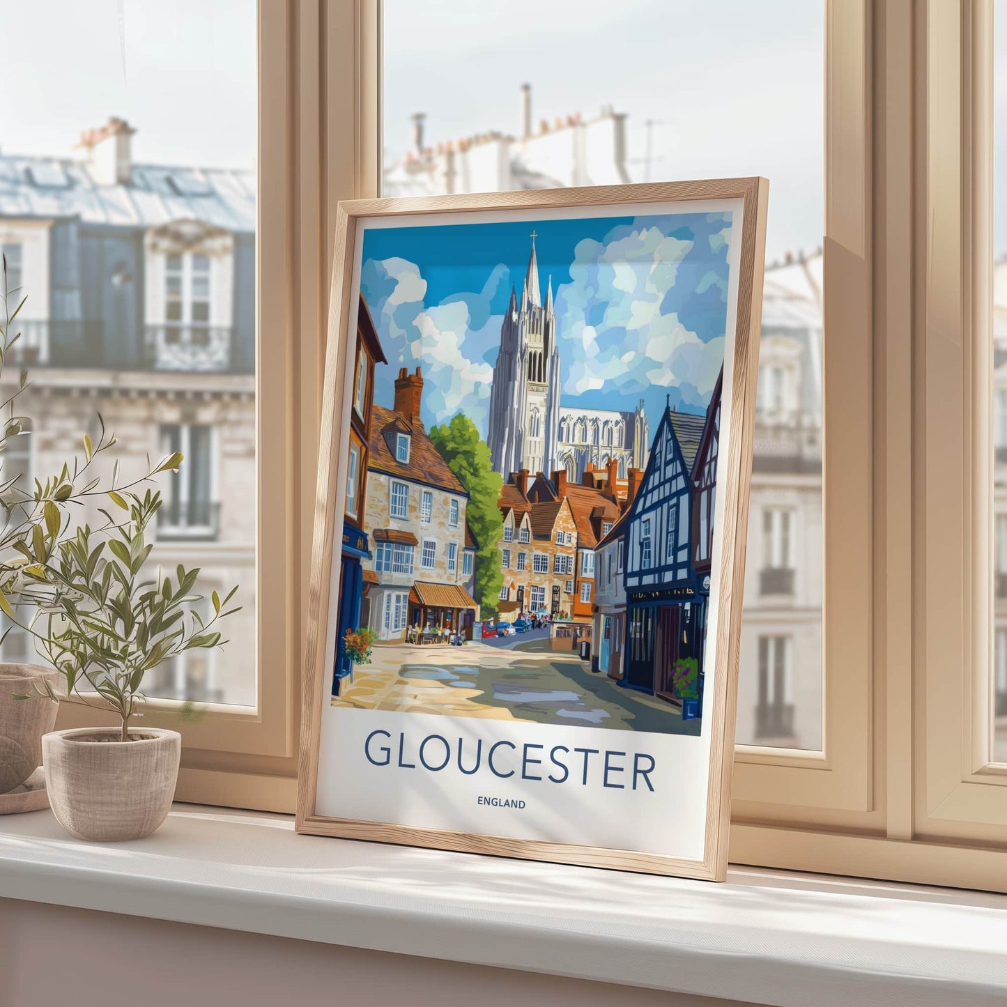 Gloucester Poster - England Travel Art - Charming Cathedral Street Home Decor