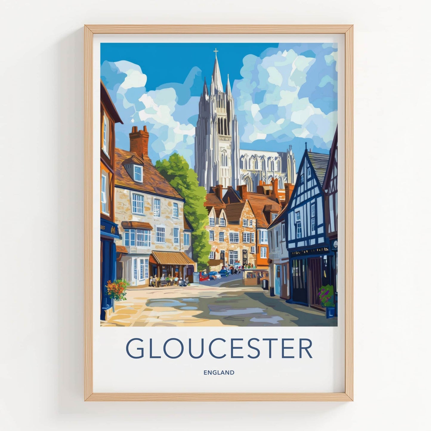 Gloucester Poster - England Travel Art - Charming Cathedral Street Home Decor