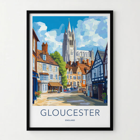 Gloucester Poster - England Travel Art - Charming Cathedral Street Home Decor