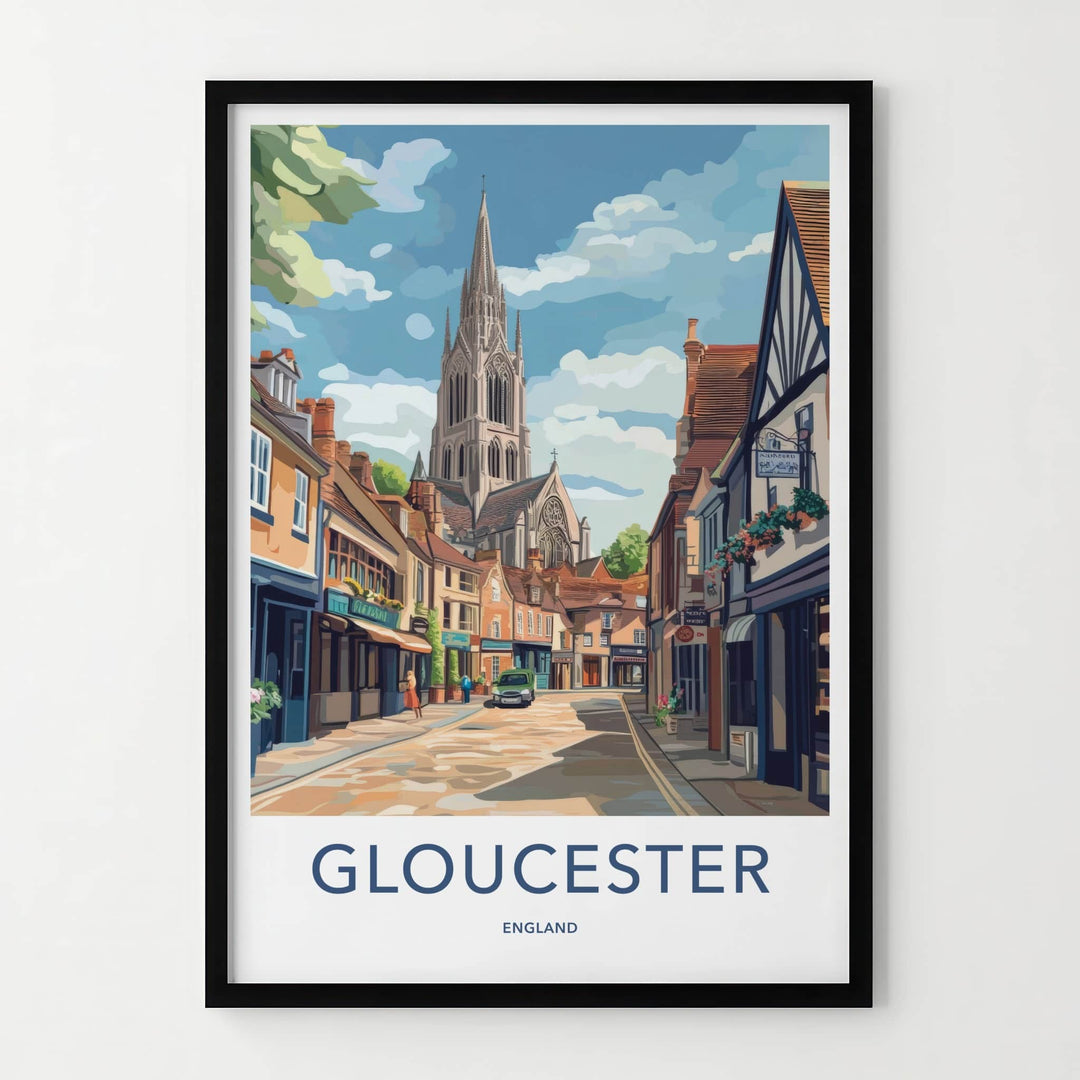 Gloucester Poster - England Travel Art - Historic City Spire Home Decor