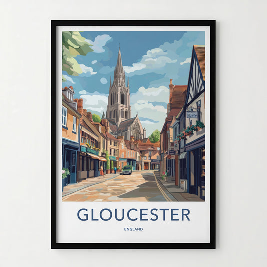 Gloucester Poster - England Travel Art - Historic City Spire Home Decor