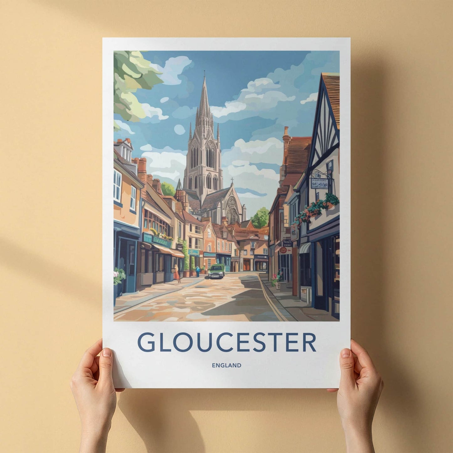 Gloucester Poster - England Travel Art - Historic City Spire Home Decor