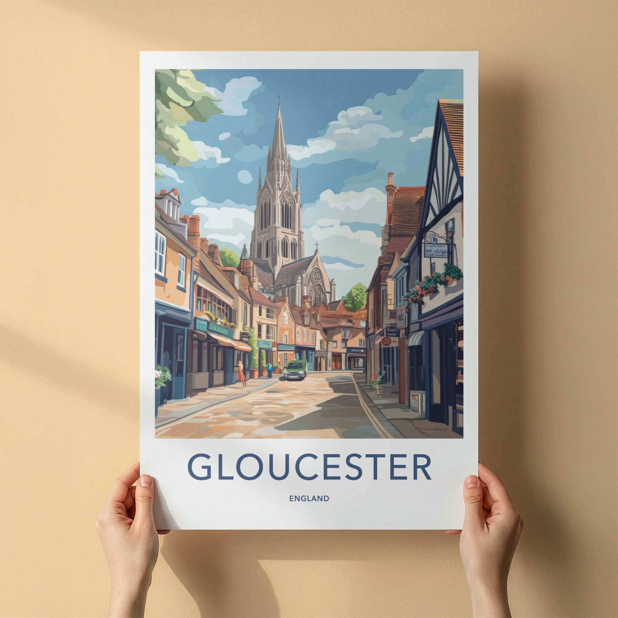 Gloucester Poster - England Travel Art - Historic City Spire Home Decor