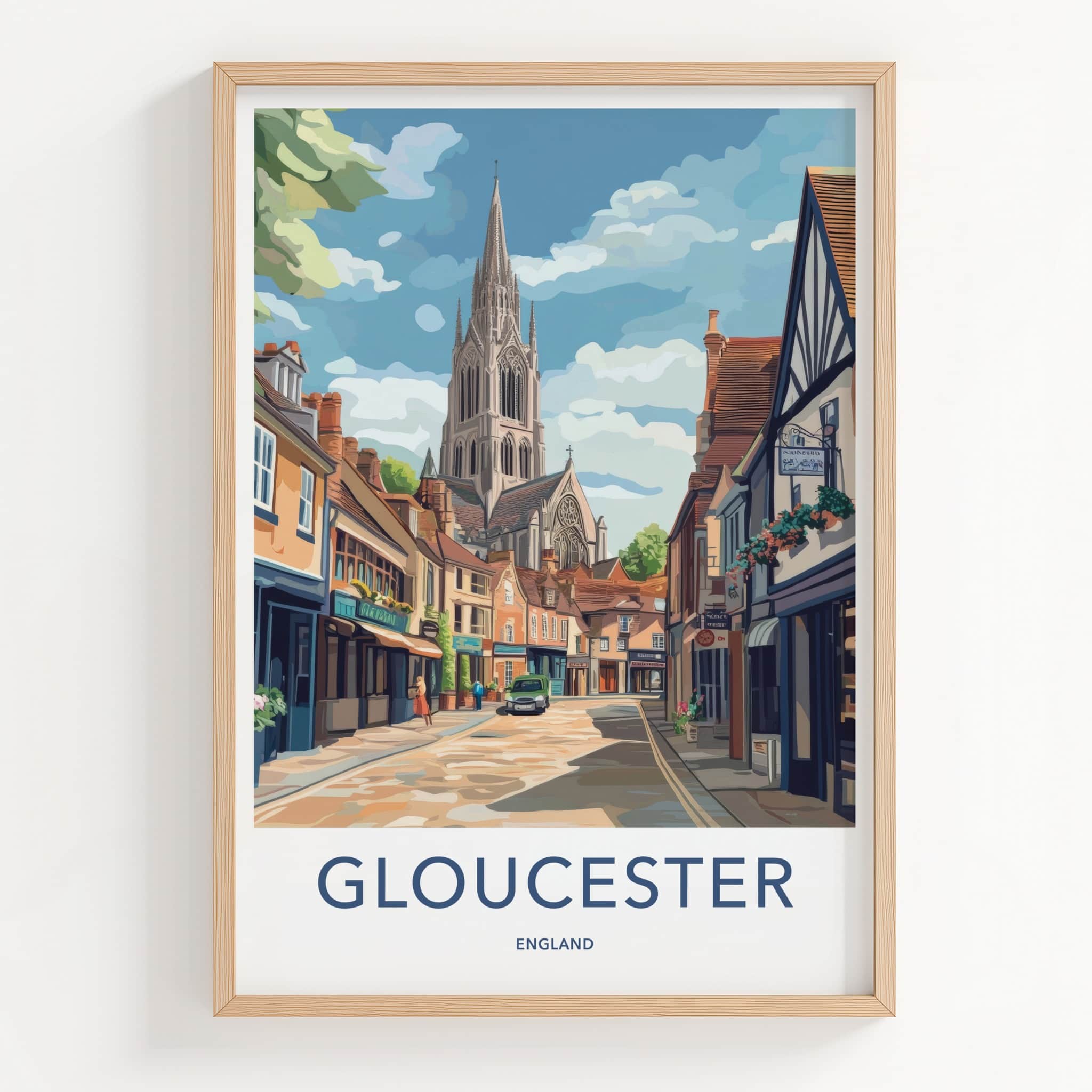 Gloucester Poster - England Travel Art - Historic City Spire Home Decor