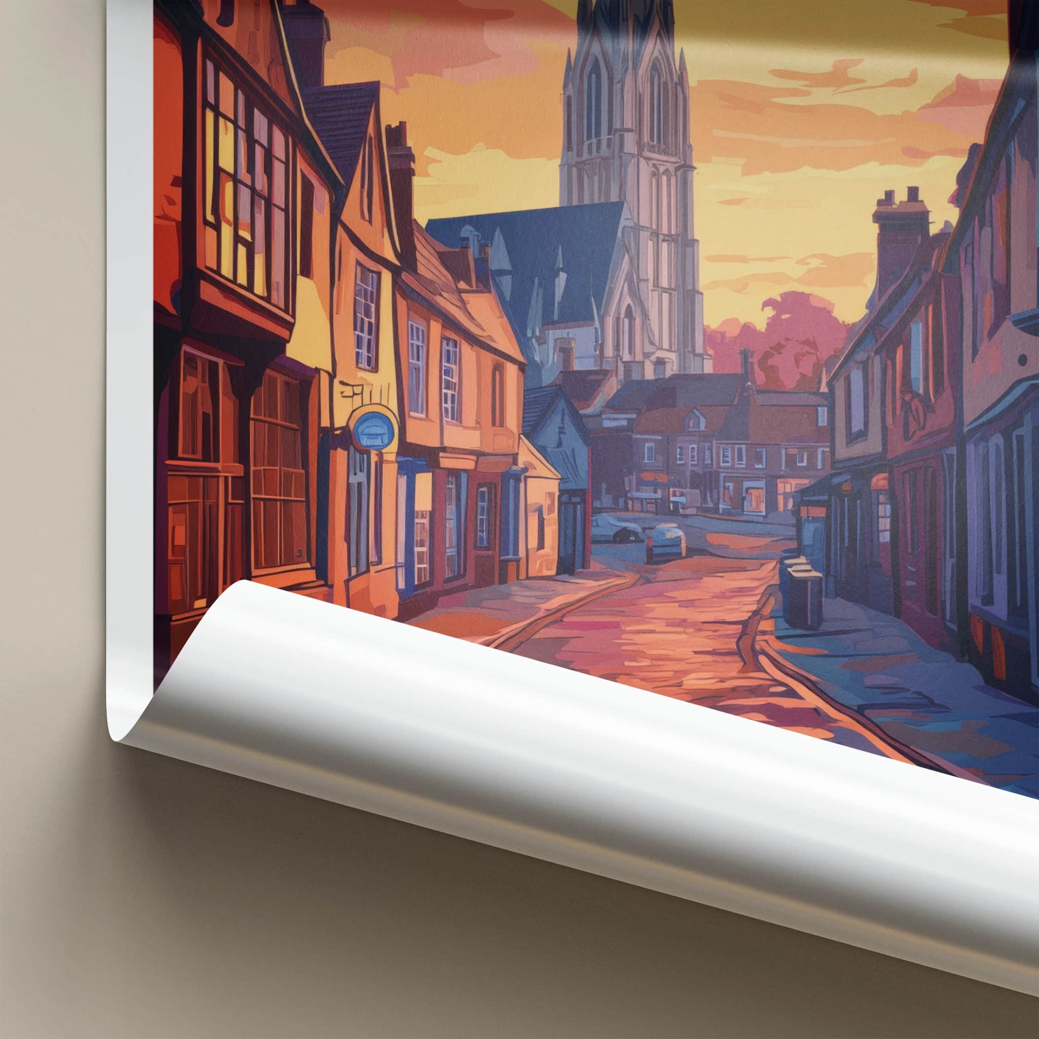 Gloucester Poster - England Travel Art - Sunset Cobblestone Street Wall Decor