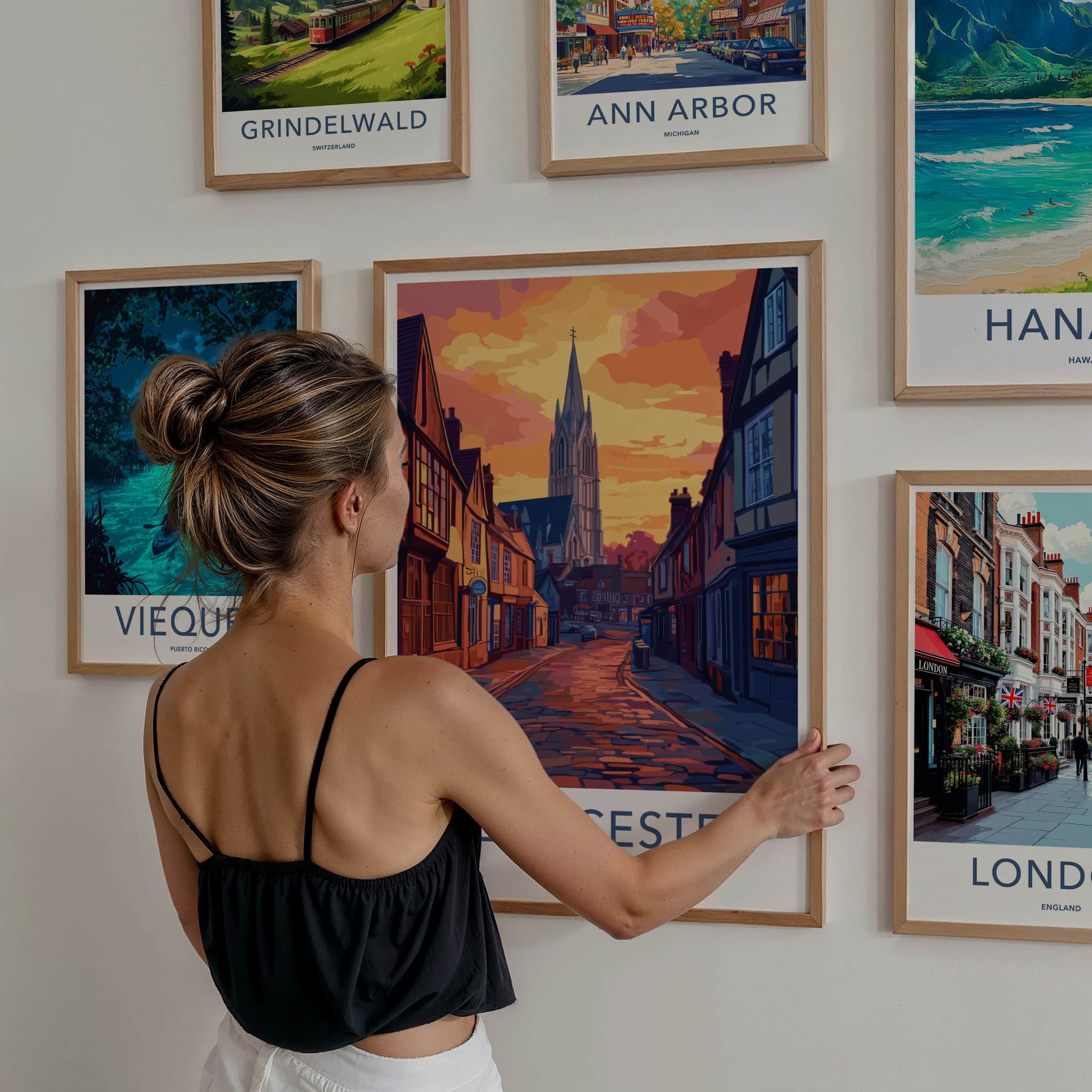 Gloucester Poster - England Travel Art - Sunset Cobblestone Street Wall Decor