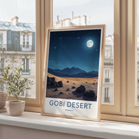 Gobi Desert Poster - Mongolia Travel Art - Moonlit Desert Sky Home Decor