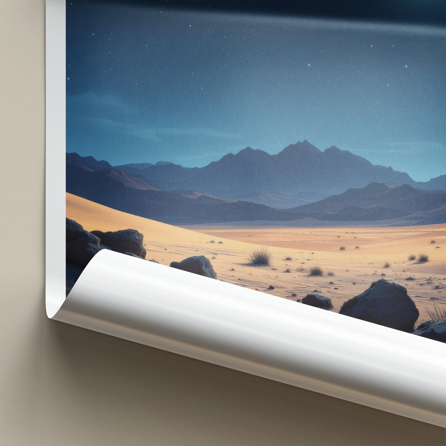 Gobi Desert Poster - Mongolia Travel Art - Moonlit Desert Sky Home Decor
