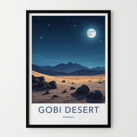 Gobi Desert Poster - Mongolia Travel Art - Moonlit Desert Sky Home Decor