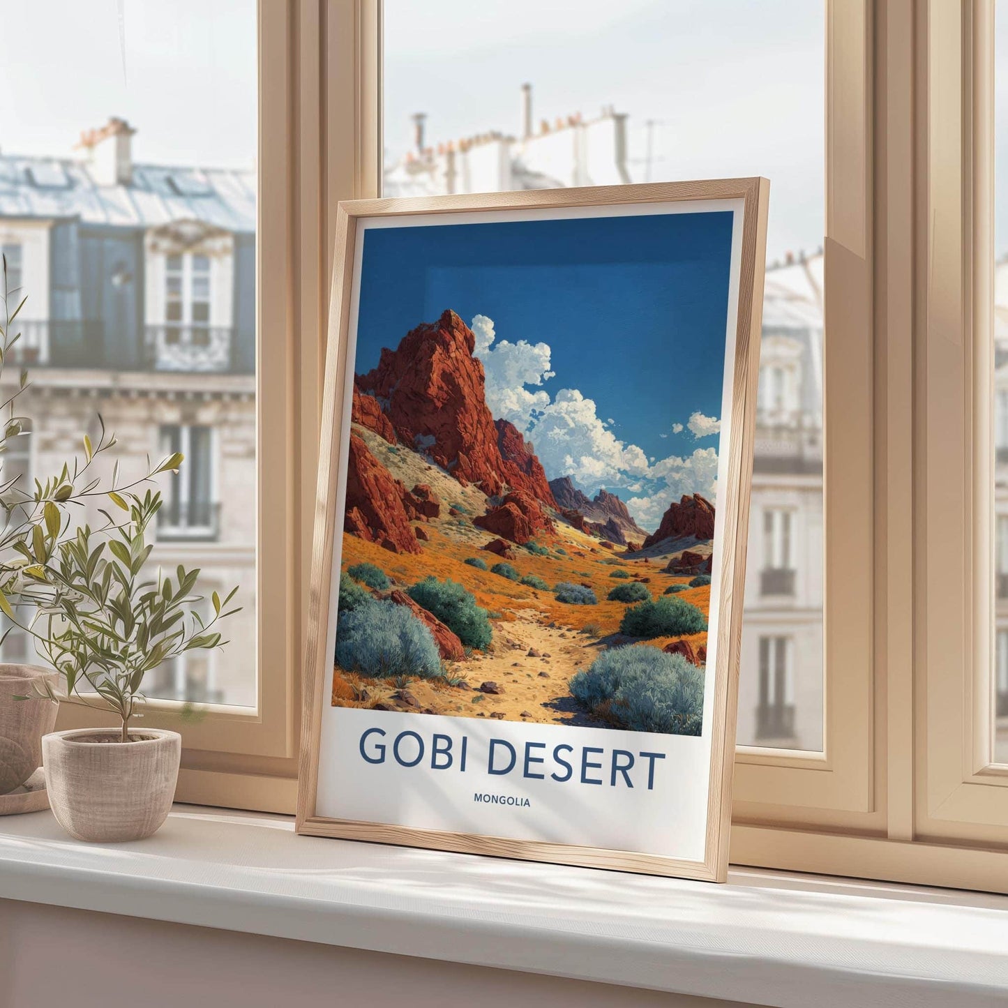 Gobi Desert Poster - Mongolia Travel Art - Red rock desert Wall Decor