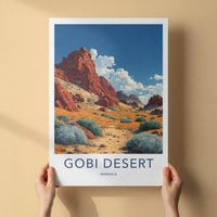 Gobi Desert Poster - Mongolia Travel Art - Red rock desert Wall Decor
