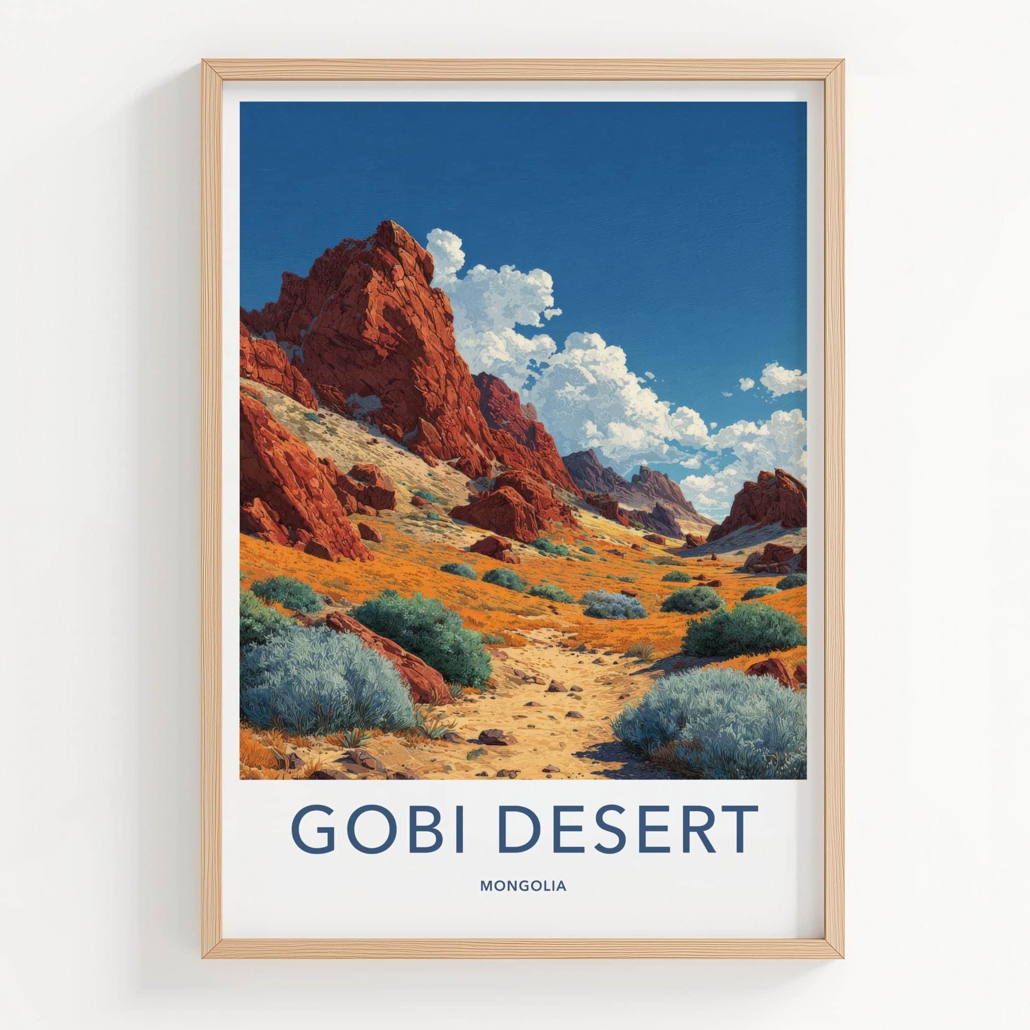 Gobi Desert Poster - Mongolia Travel Art - Red rock desert Wall Decor