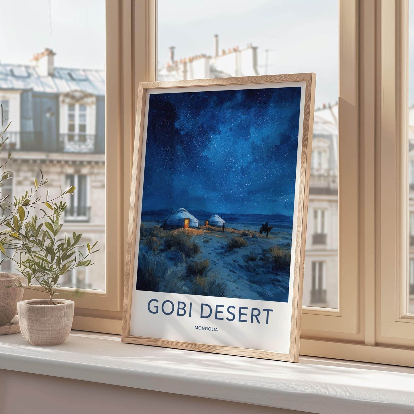 Gobi Desert Poster - Mongolia Travel Art - Starry Desert Camp Home Decor