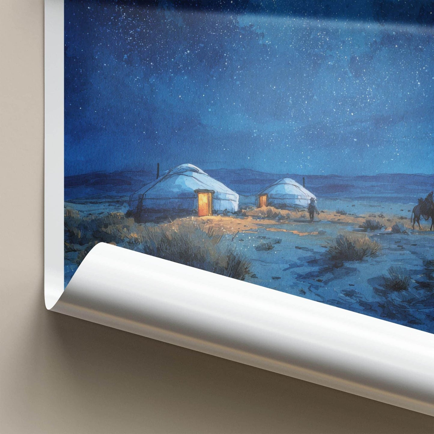 Gobi Desert Poster - Mongolia Travel Art - Starry Desert Camp Home Decor