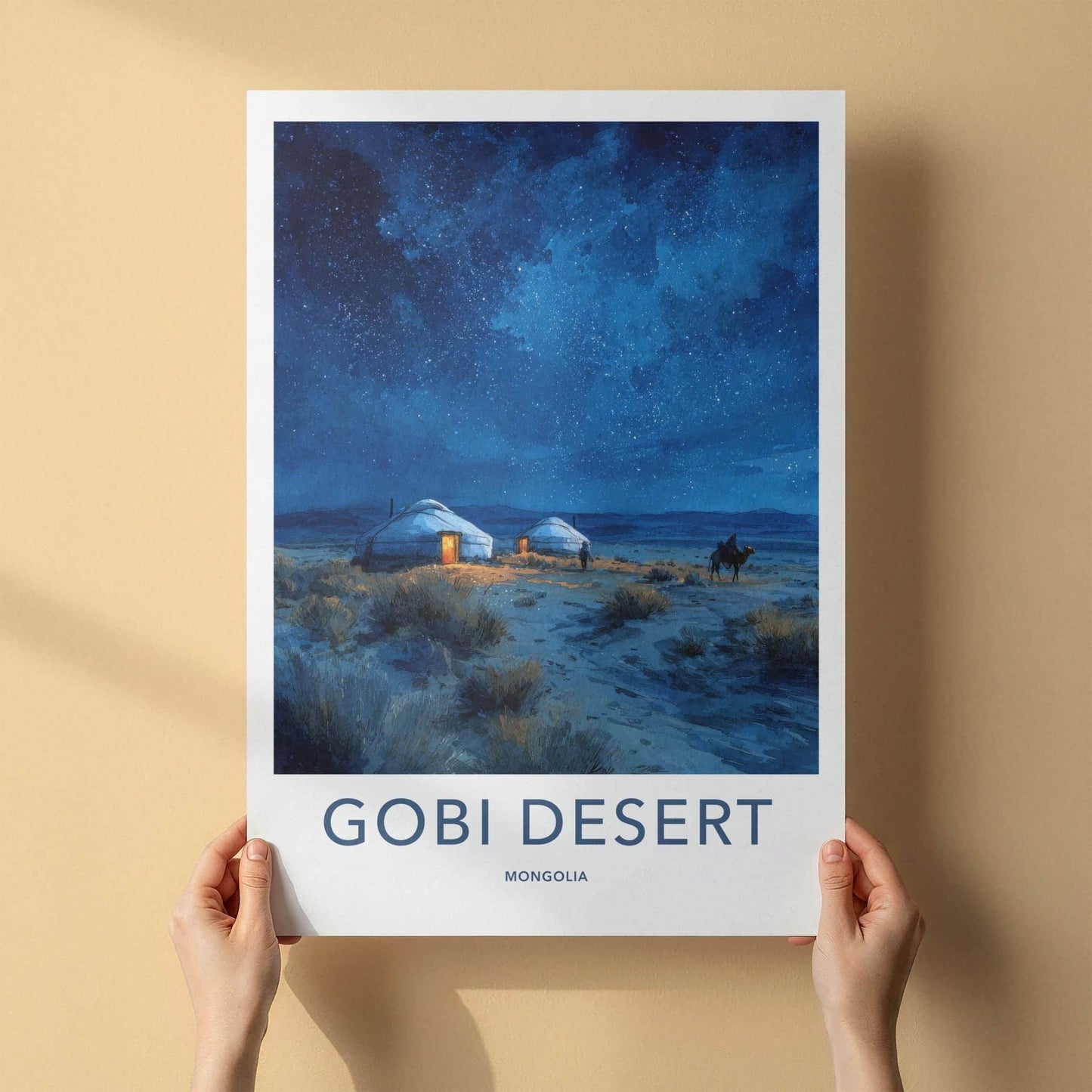 Gobi Desert Poster - Mongolia Travel Art - Starry Desert Camp Home Decor