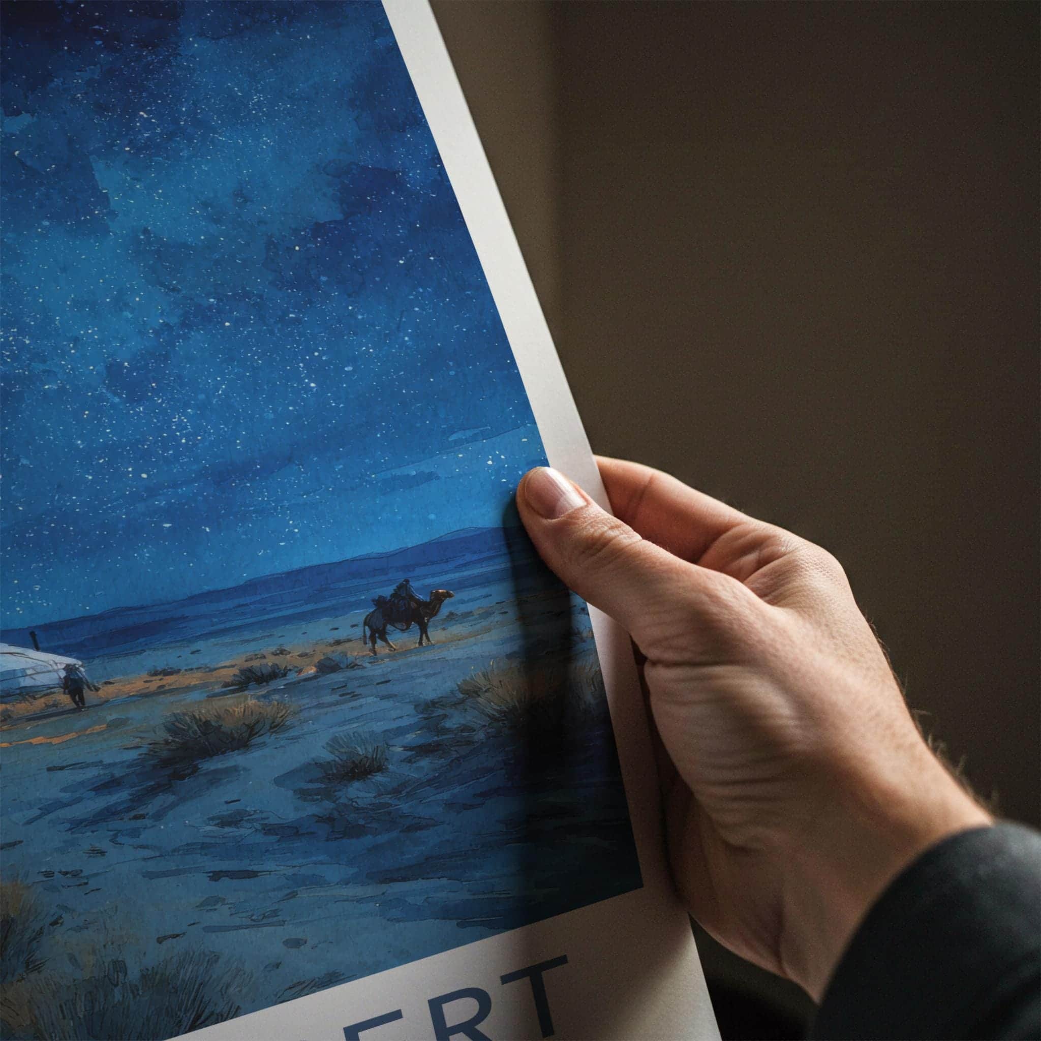 Gobi Desert Poster - Mongolia Travel Art - Starry Desert Camp Home Decor