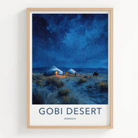 Gobi Desert Poster - Mongolia Travel Art - Starry Desert Camp Home Decor