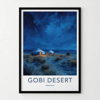 Gobi Desert Poster - Mongolia Travel Art - Starry Desert Camp Home Decor