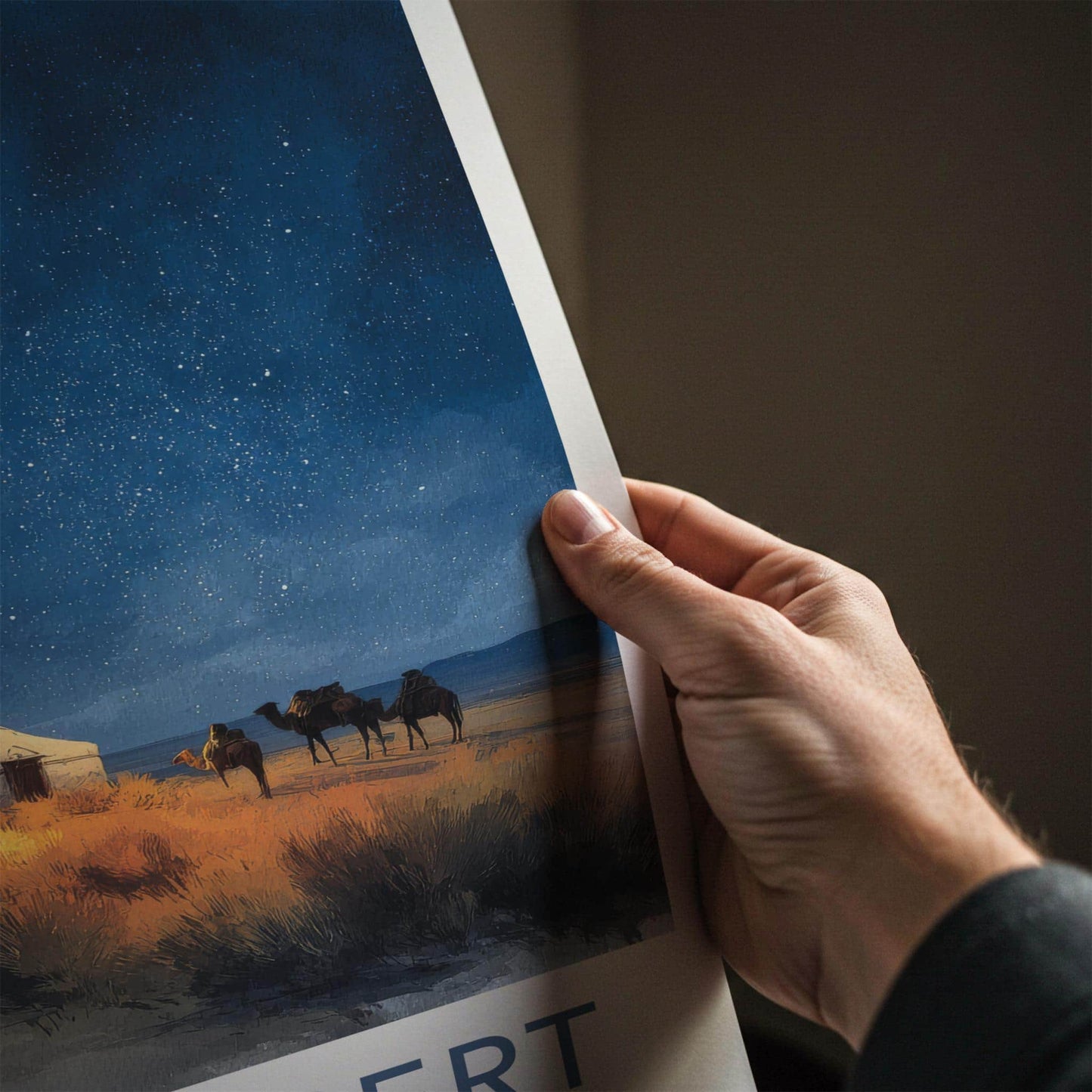 Gobi Desert Poster - Mongolia Travel Art - Starry Desert Camp Wall Decor