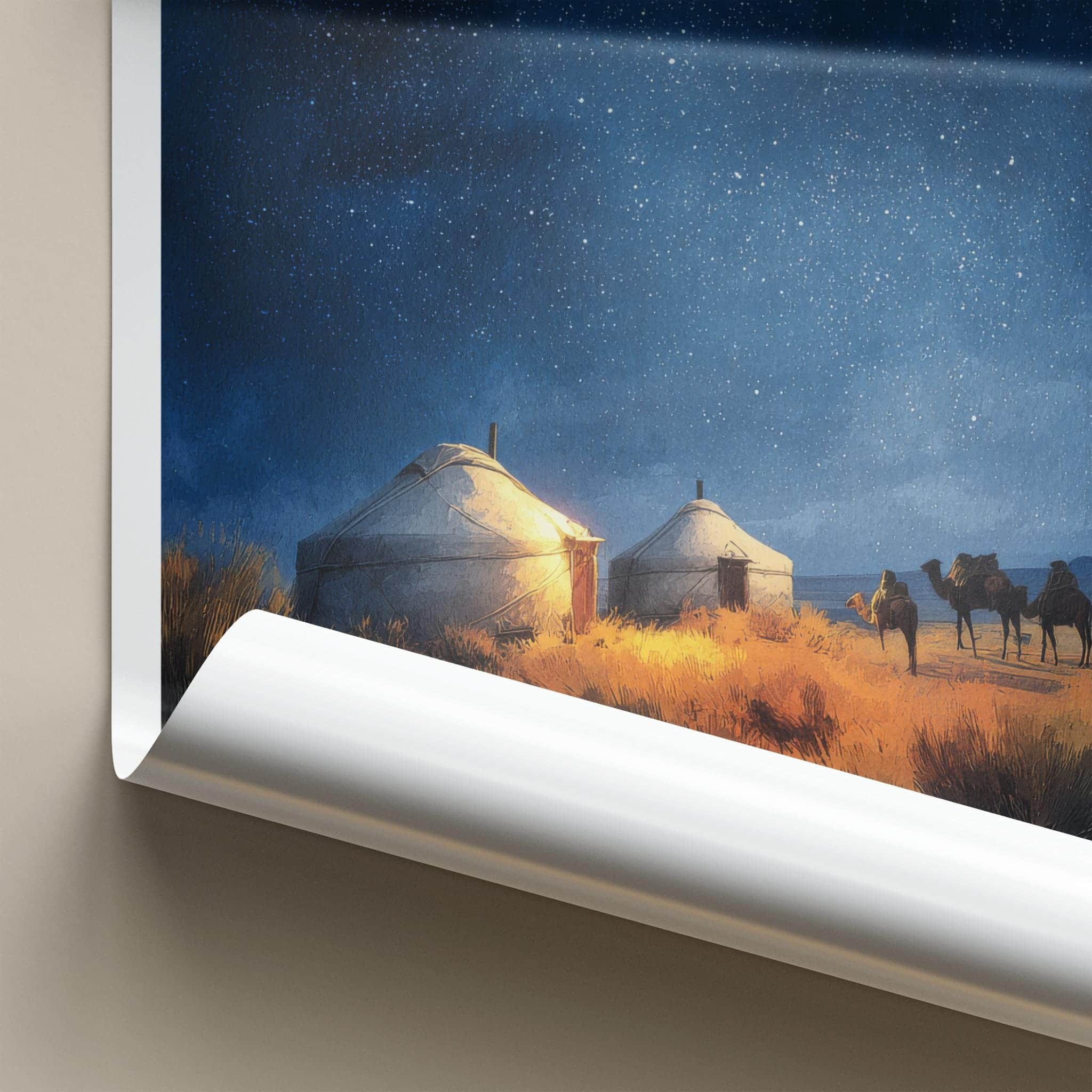 Gobi Desert Poster - Mongolia Travel Art - Starry Desert Camp Wall Decor