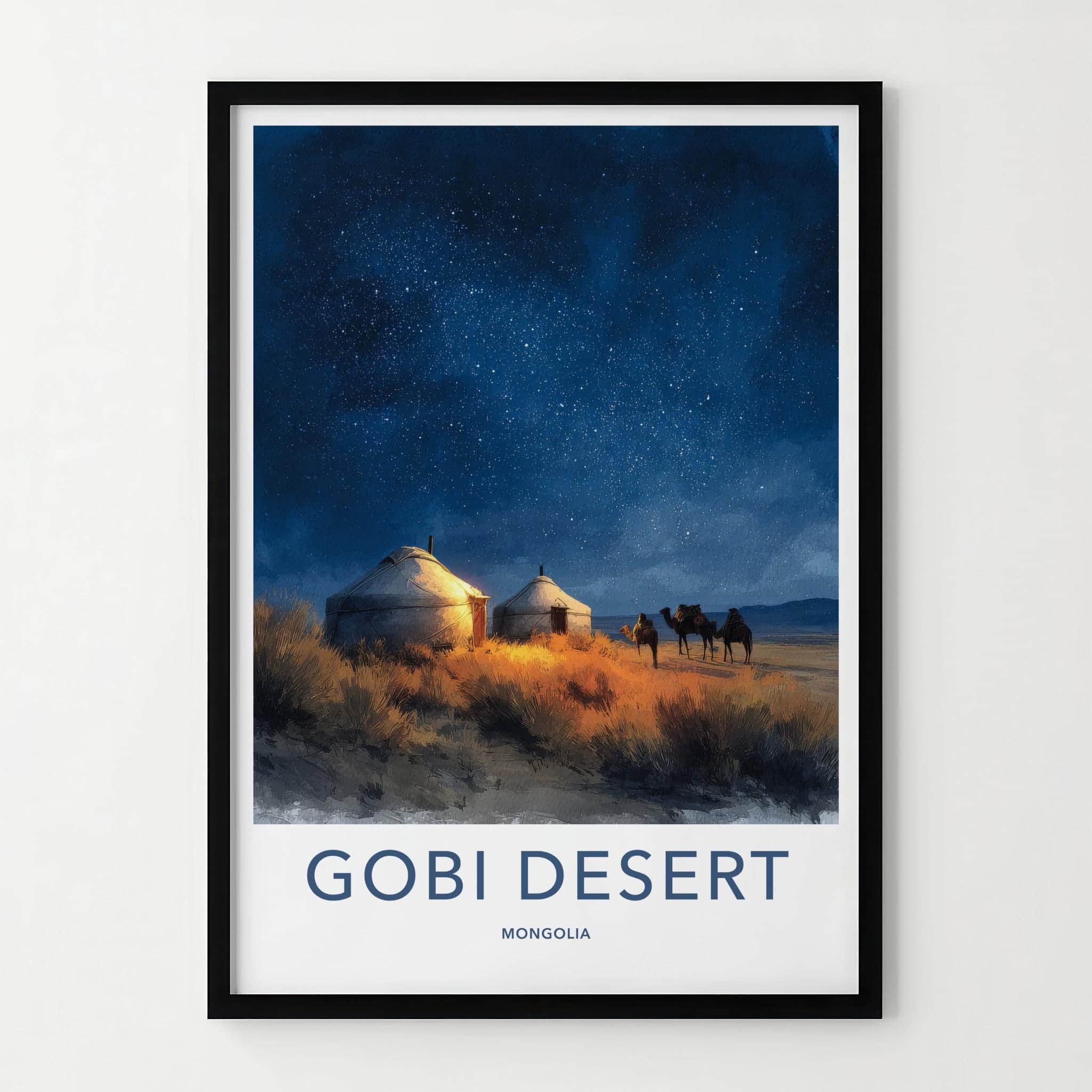 Gobi Desert Poster - Mongolia Travel Art - Starry Desert Camp Wall Decor