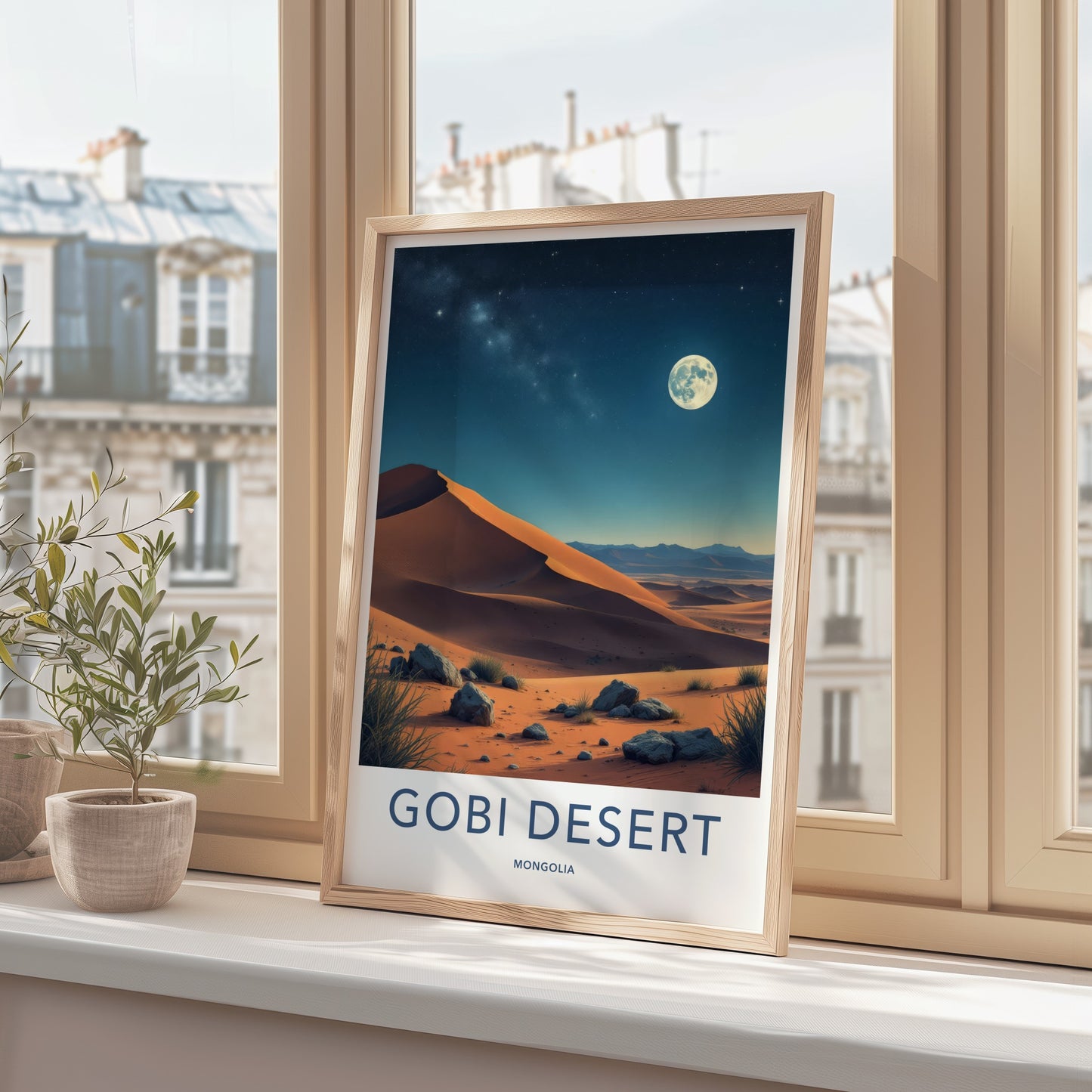 Gobi Desert Poster - Mongolia Travel Art - Starry Desert Night Wall Decor