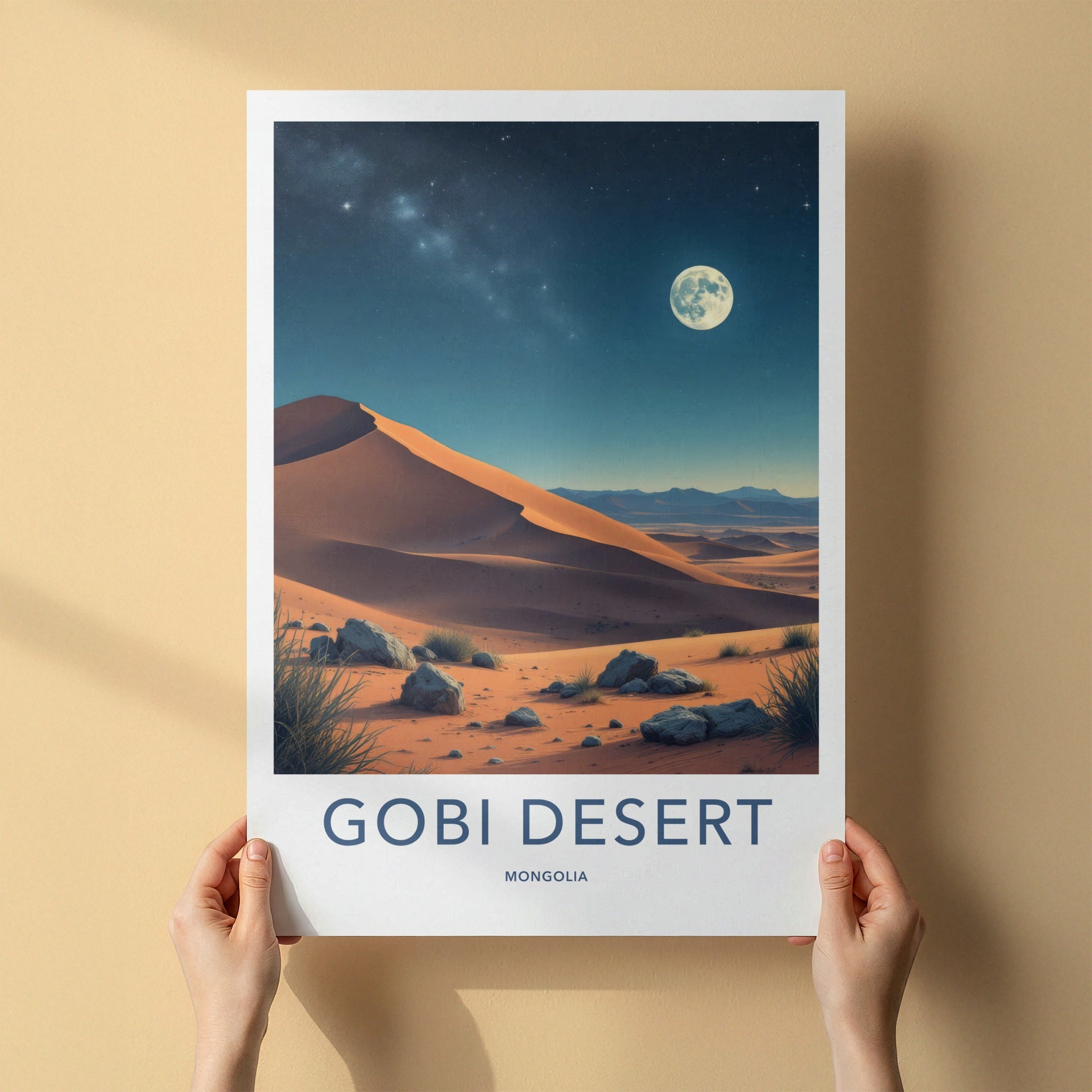 Gobi Desert Poster - Mongolia Travel Art - Starry Desert Night Wall Decor