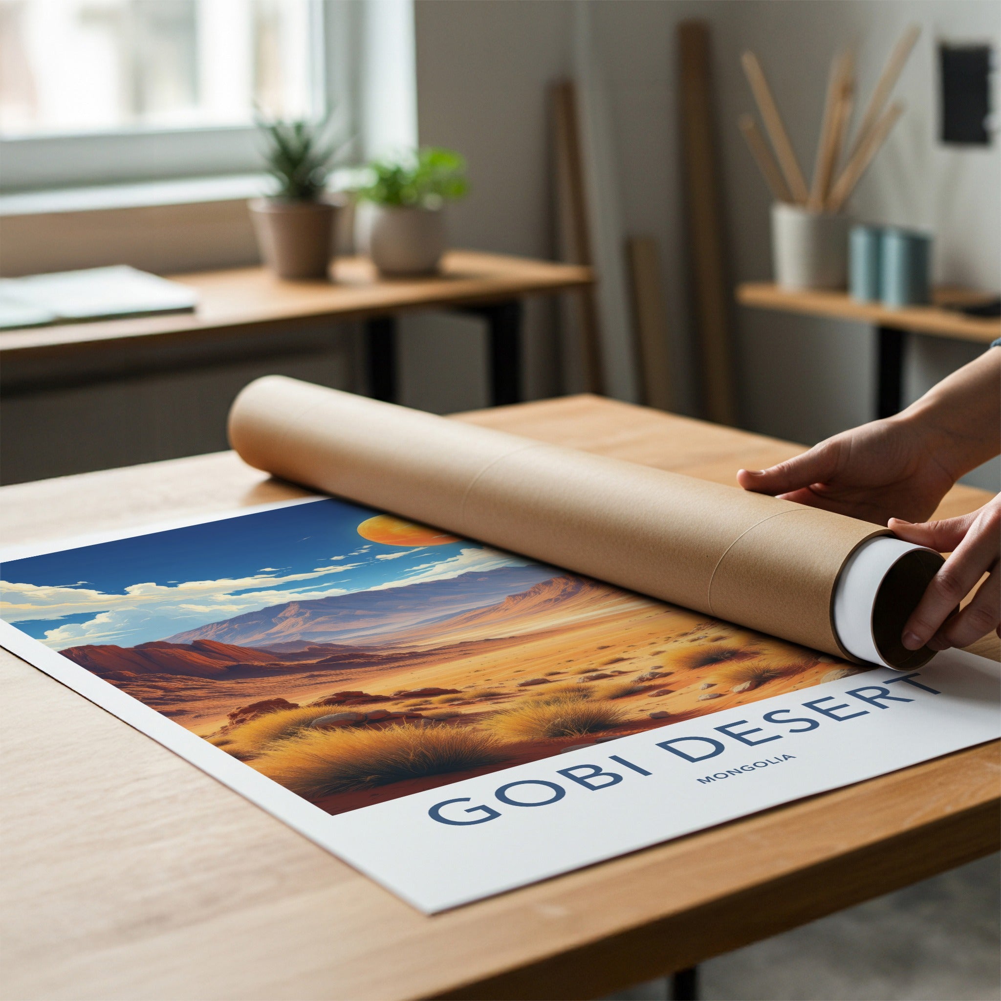 Gobi Desert Poster - Mongolia Travel Art - Vast Desert Vista Wall Decor