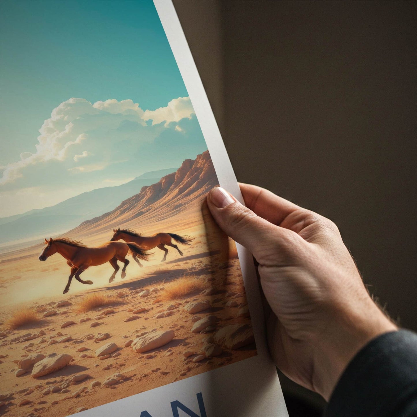 Gobustan Poster - Azerbaijan Travel Art - Running Horses Desert Home Decor
