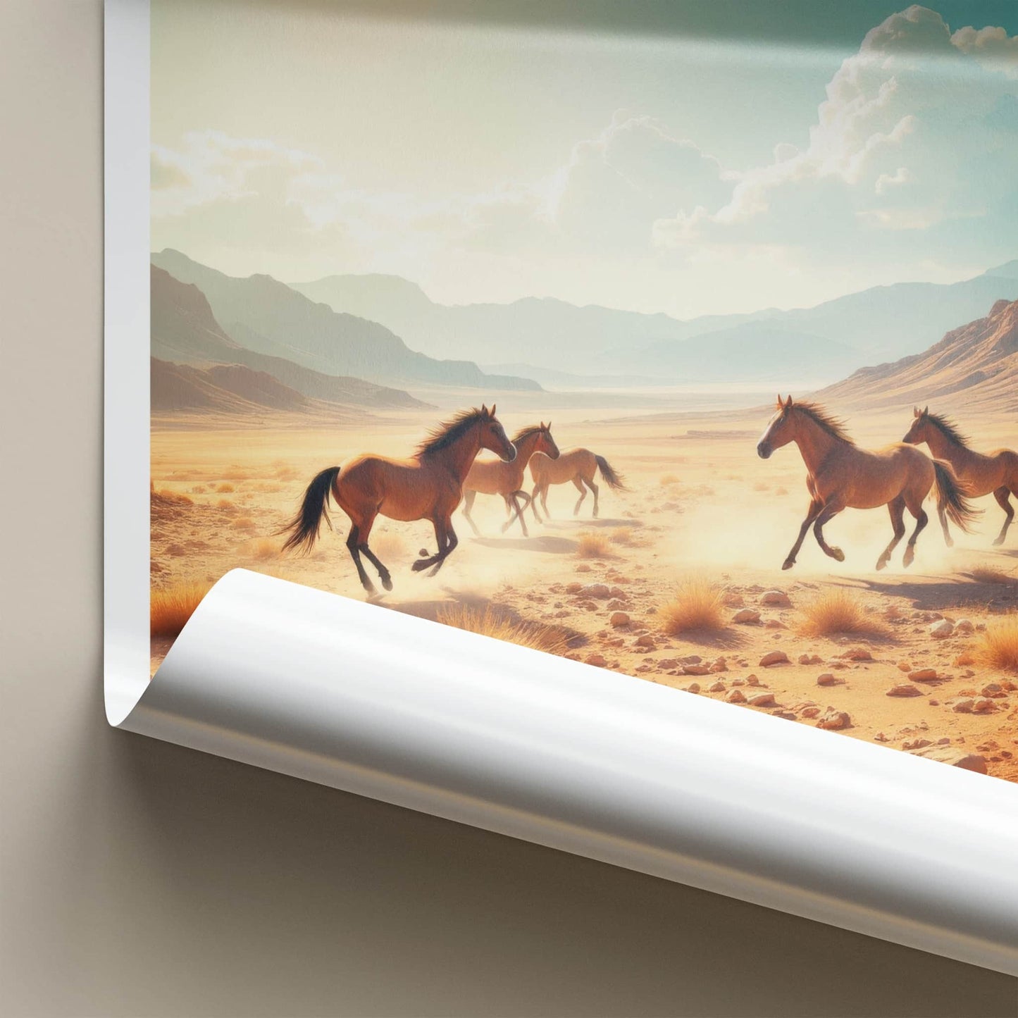 Gobustan Poster - Azerbaijan Travel Art - Running Horses Desert Home Decor