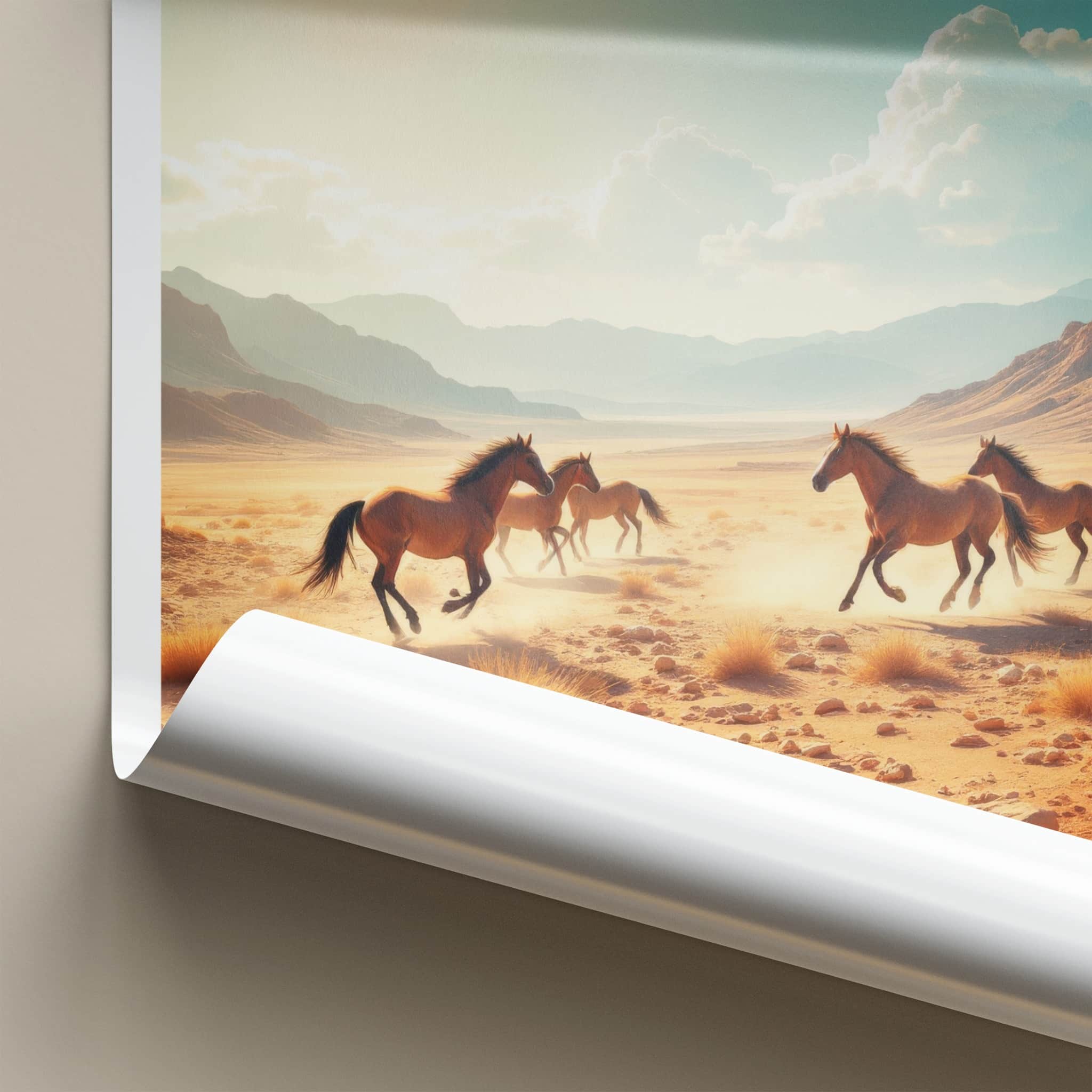 Gobustan Poster - Azerbaijan Travel Art - Running Horses Desert Home Decor