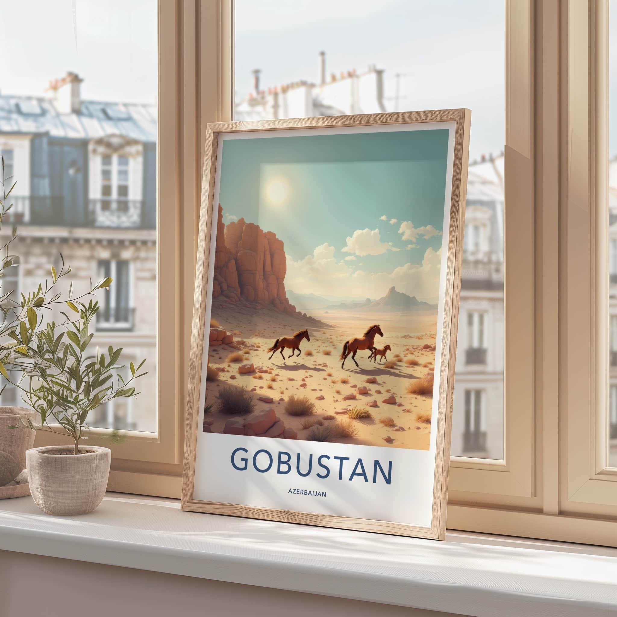Gobustan Poster - Azerbaijan Wall Art - Running Desert Horses Home Decor