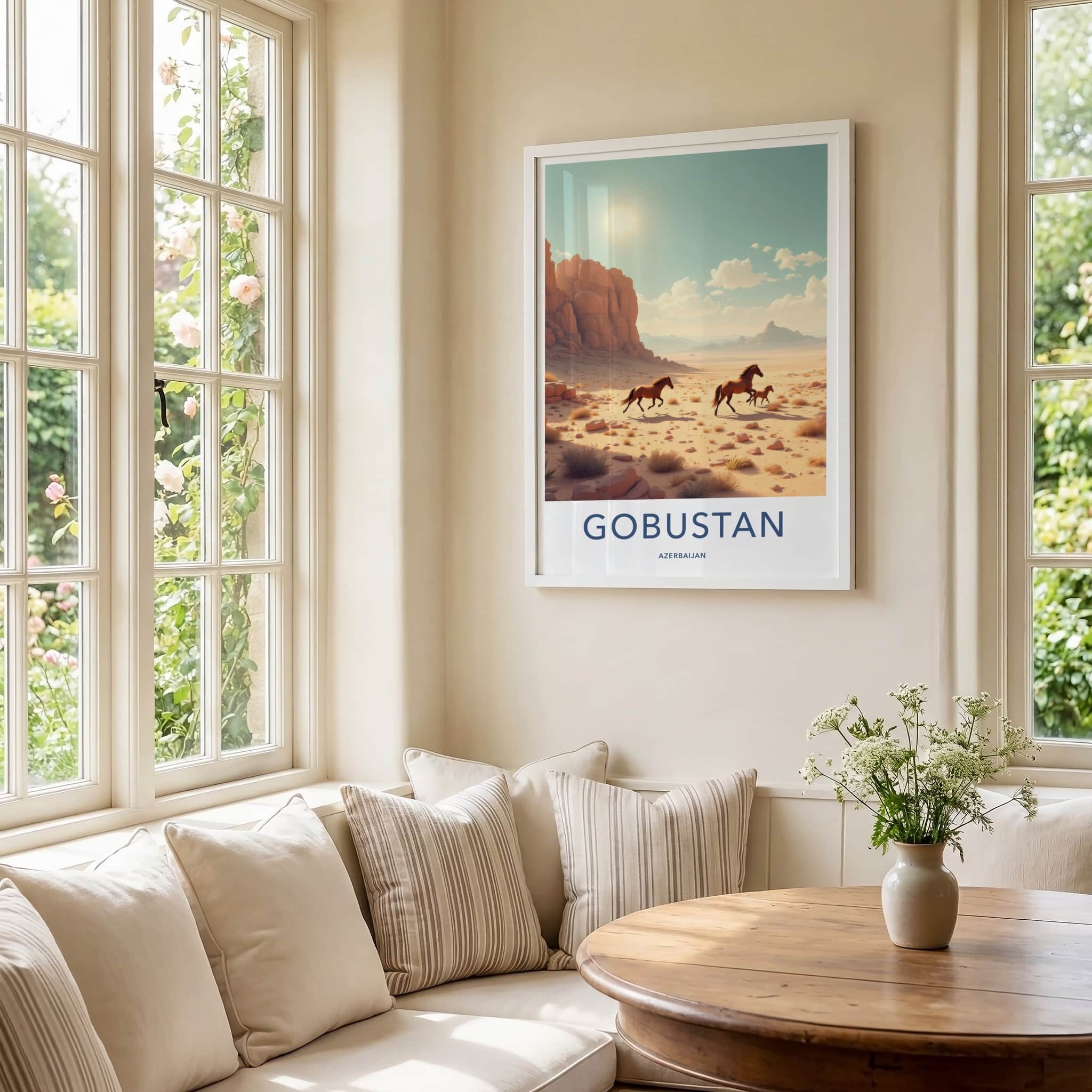 Gobustan Poster - Azerbaijan Wall Art - Running Desert Horses Home Decor