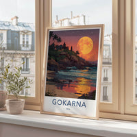 Gokarna Poster - India Travel Art - Karnataka Moonlit Beach Home Decor